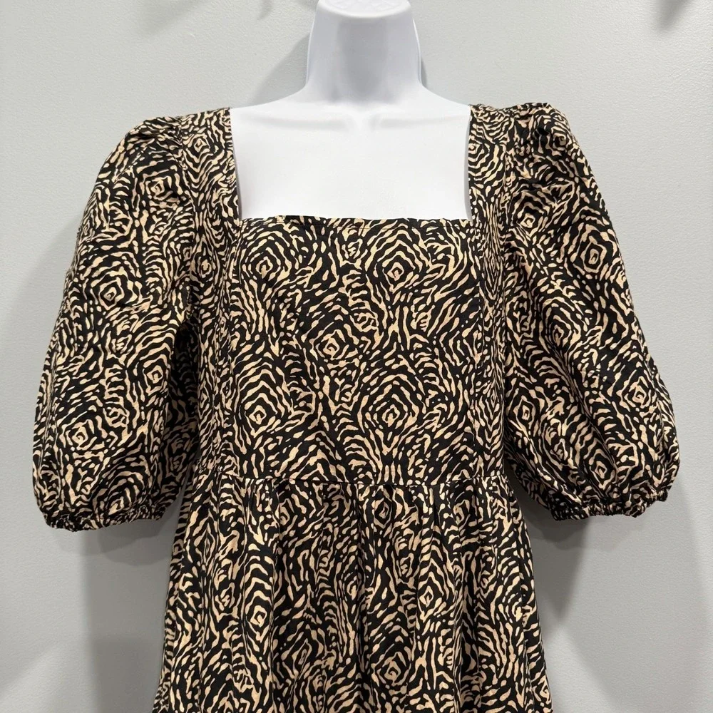 Mango MNG Abstract Animal Print Midi Dress Modern Safari Square Neck Size S/4 - Picture 3 of 12